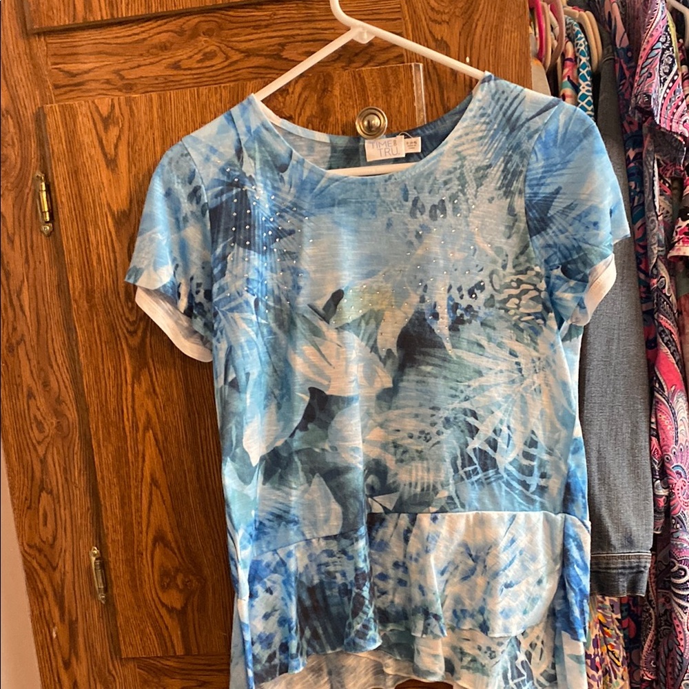 Blue Abstract Short Sleeve Top